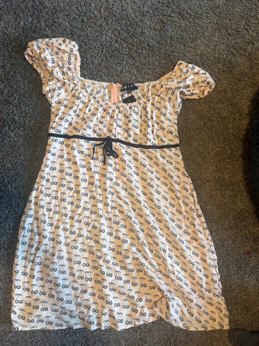 Motel Rocks Pink Dress with Black Bow and Cherry Print and Trim